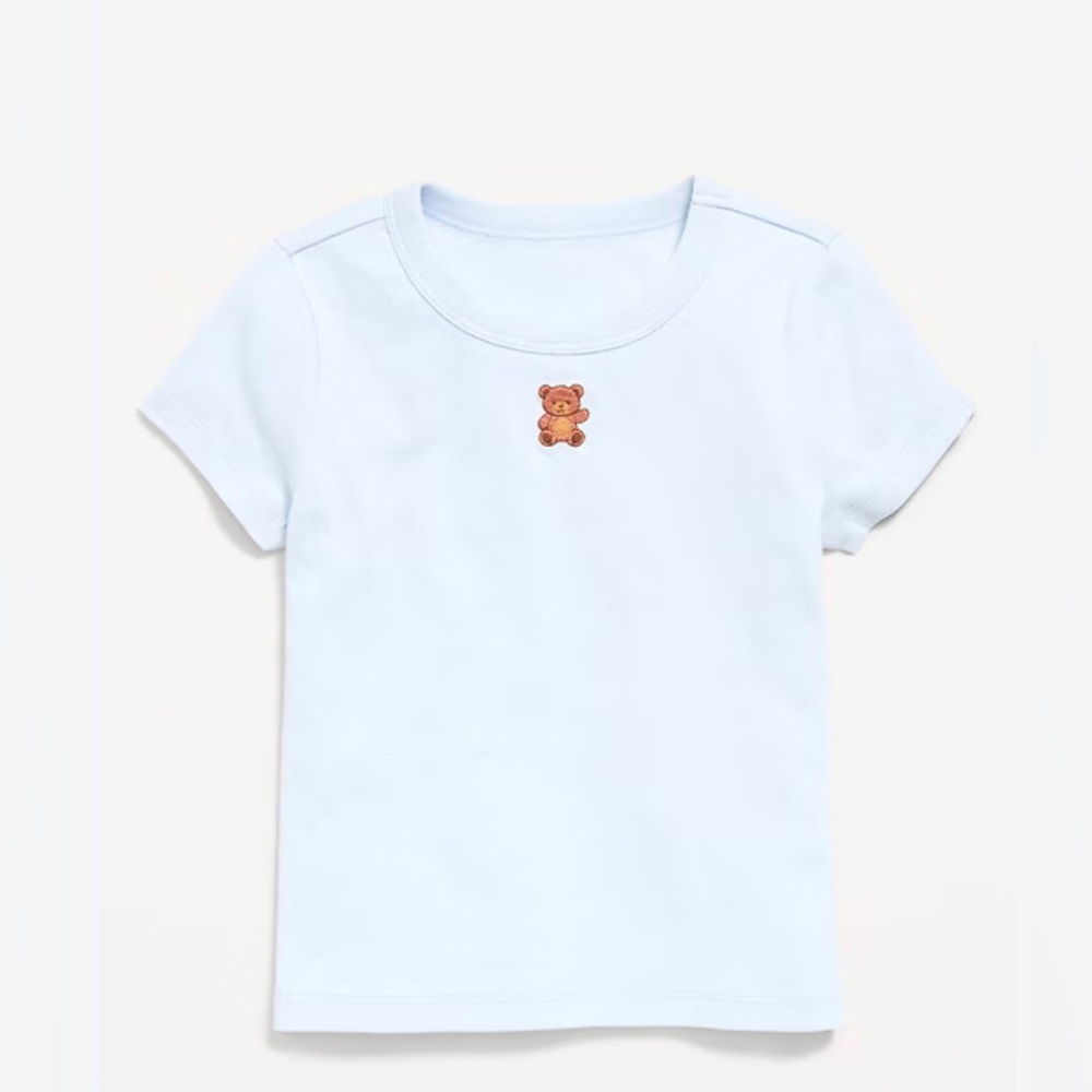 Light Blue Girls' Short Sleeve Tee with Teddy Motif ( old navy )
